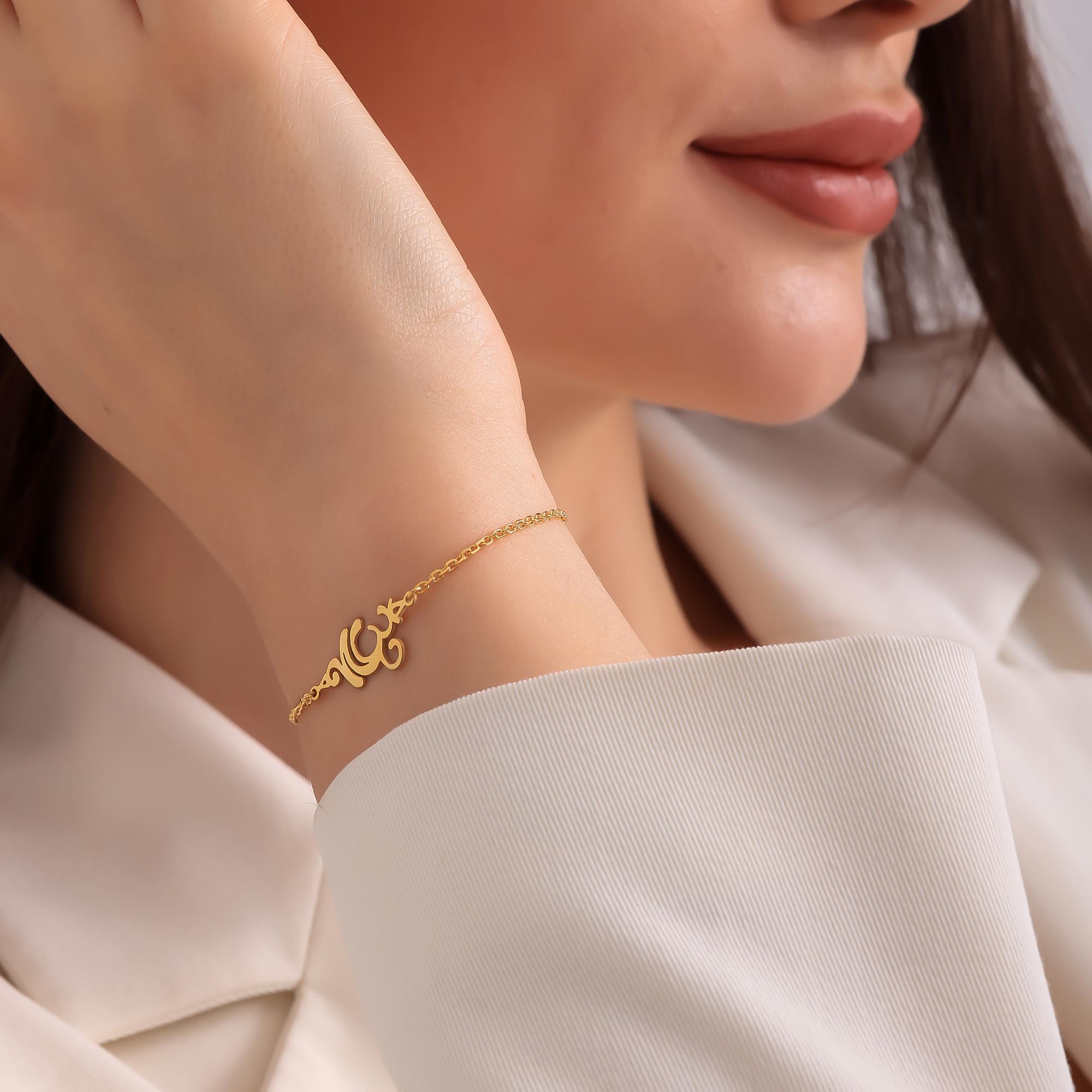 Gold Breathe Symbol Bracelet: Sterling Silver Yoga Jewelry