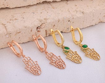 Hamsa Birthstone Earrings: Hand of Fatima Dangle Jewelry