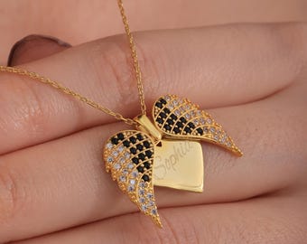 Personalized Angel Wings Necklace: Engraved Hidden Name, Guardian Keepsake, Christmas Gift