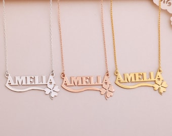 Collier prénom personnalisé trèfle à quatre feuilles, argent sterling ou plaqué or, cadeau de Noël