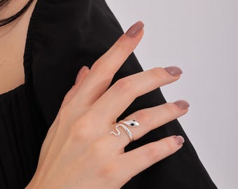 Sterling Silver Snake Wrap Ring, Minimalist Serpent Jewelry