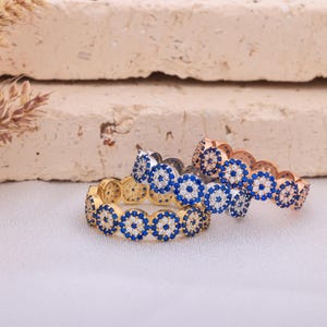 Row of Evil Eye Ring, 14K Gold Plated Dainty Stackable Ring, 925 Silver Evil Eye Jewelry, Good Luck Protection Ring, Valentine&#39;s Day Gift