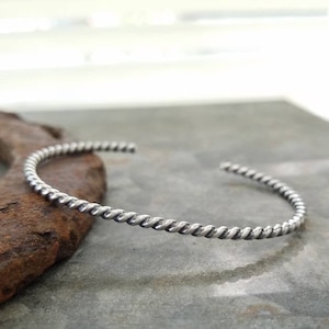 Oxidized Sterling Silver Stacking Cuff Bracelet -- Rope -- Handcrafted -- Simple Silver Bracelet