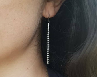 Hammered Bead Sterling Silver Stick Earrings -- Oxidized or Bright Silver -- Simple Silver Earrings