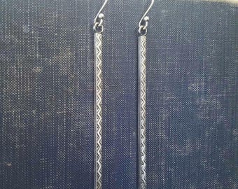 Zigzag Sterling Silver Stick Earrings -- Oxidized Silver -- Simple Silver Earrings