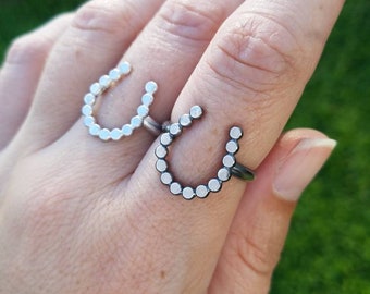 Sterling Silver Horseshoe Ring -- Just a Little Luck -- Bright or Oxidized Silver