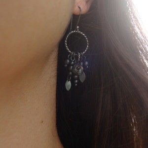 Lila Oxidized Sterling Silver Earrings with Charms Handcrafted Fine Silver Rose image 3