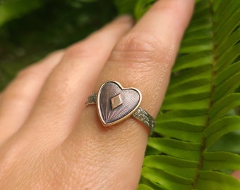 Marie -- Oxidized Sterling Silver Stack Ring with Vintage Copper Heart -- Handcrafted