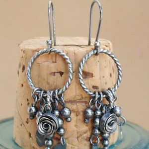 Lila Oxidized Sterling Silver Earrings with Charms Handcrafted Fine Silver Rose image 2