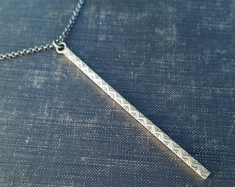 Zigzag Sterling Silver Stick Necklace -- Oxidized Silver -- Simple Silver Pendant
