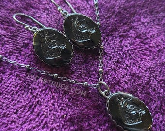 Dark Horse -- Sterling Silver and Vintage Glass Earrings, Necklace, or Set -- Handcrafted
