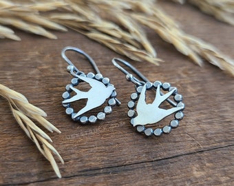 Felicitas -- Handmade Swallow Earrings -- Sterling Silver -- Rustic