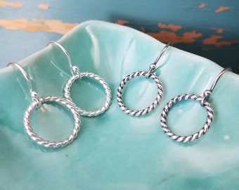 Tiny Sterling Silver Hoop Earrings -- Bright or Oxidized Silver -- Simple Silver Earrings