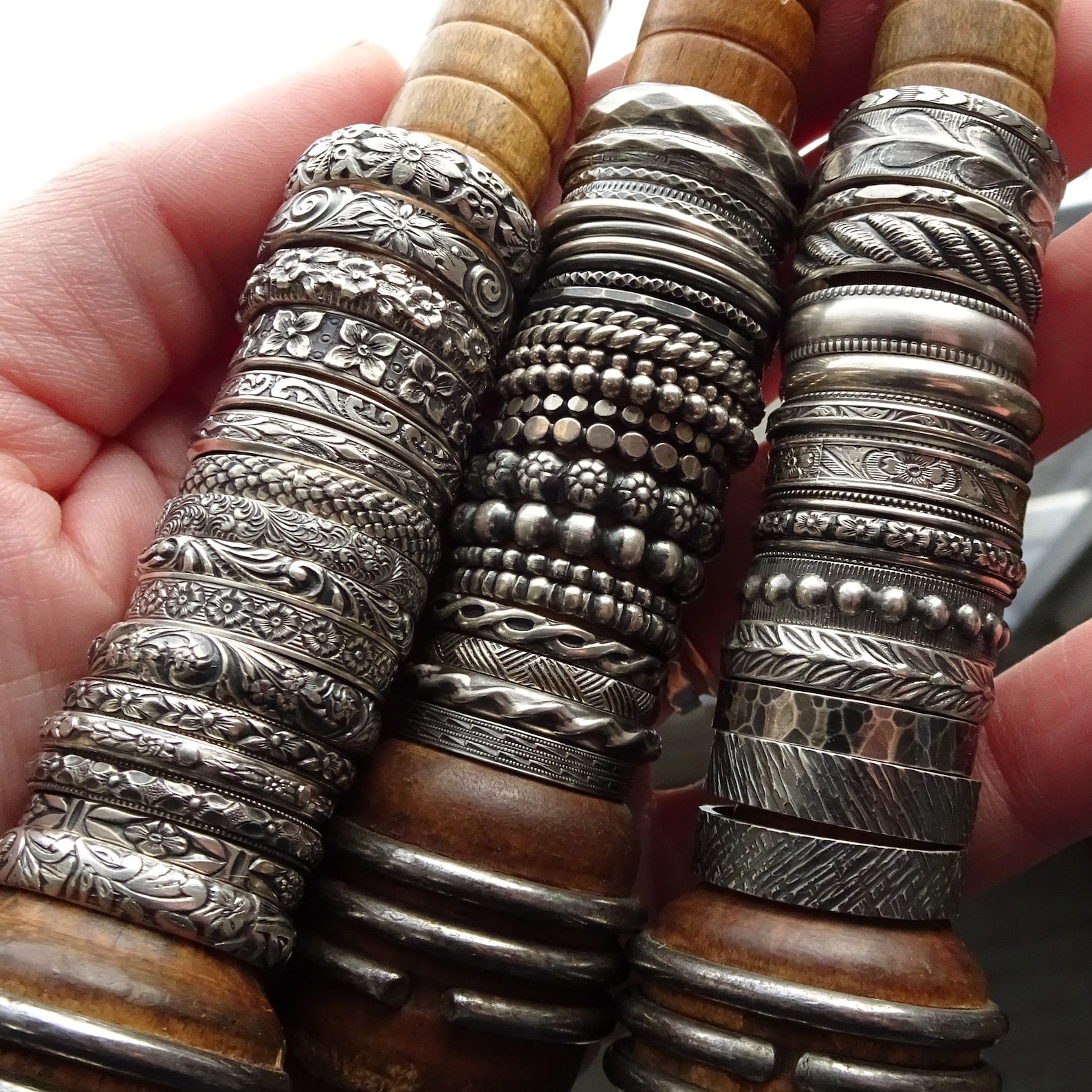Oxidized Silver Ball Stacker Ring