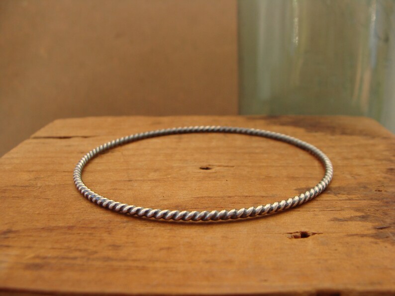 Oxidized Sterling Silver Stacking Bangle Bracelet--Rope--Simple Silver Bracelet--Handcrafted--Custom Size XXS to XXL