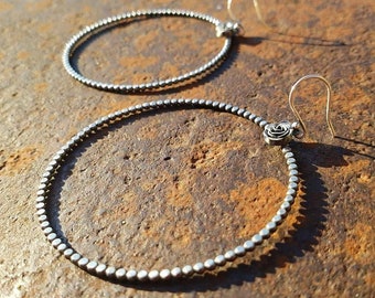 Dolly Sparkle -- Large Oxidized Sterling Silver Hoop Earrings -- Handcrafted -- Dark Finish -- Hippie Boho Earrings