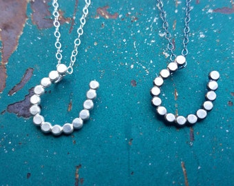 Tiny Sterling Silver Horseshoe Necklace -- Just a Little Luck -- Handcrafted -- Bright or Oxidized Silver