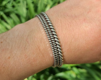 Oxidized Sterling Silver Stacking Cuff Bracelet -- Rope -- Handcrafted -- Narrow, Medium, or Heavy