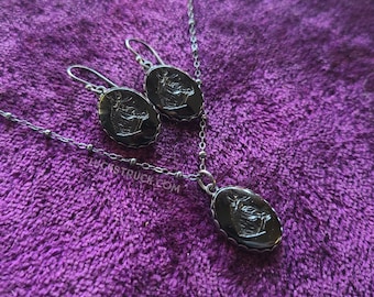 Dark Horse -- Handcrafted -- Sterling Silver and Vintage Glass Earrings, Necklace, or Set