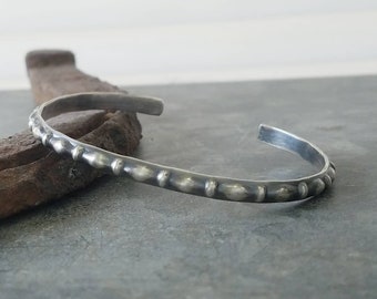 Oxidized Sterling Silver Stacking Cuff Bracelet -- Morse -- Narrow Silver Cuff Bracelet -- Handcrafted