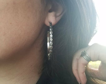 Jessi -- Large Oxidized Sterling Silver Hoop Earrings -- Handcrafted -- Dark Finish -- Hippie Boho Earrings