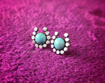 Carter -- Kingman Turquoise and Sterling Silver Horseshoe Earrings -- Handcrafted