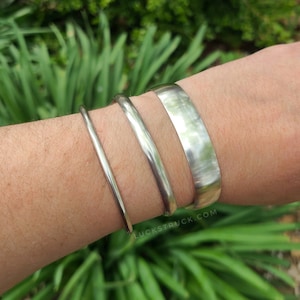 Sterling Silver Stacking Cuff Bracelet -- Narrow Half-Round -- Bright Finish -- Handcrafted -- Simple Silver Bracelet