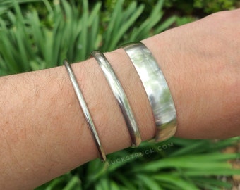 Sterling Silver Stacking Cuff Bracelet -- Narrow Half-Round -- Bright Finish -- Handcrafted -- Simple Silver Bracelet