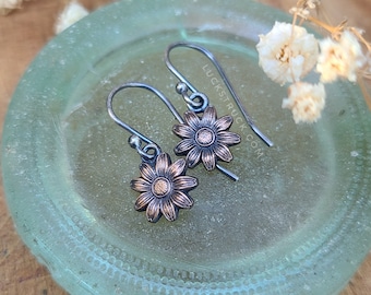 Dawn -- Daisy Earrings -- Sterling Silver and Vintage Copper