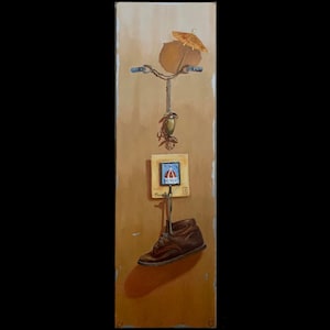 Trompe L&#39;oeil Oil Painting on Wood Untitled