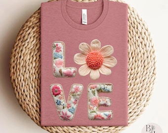 Floral Love Tee | Chic Faux Stitch Graphic Shirt | Aesthetic Floral T-Shirt | Trendy Everyday Top