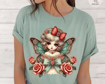 Koszula w stylu vintage z motylem | Koszulka z motylem w stylu retro | Koszulka z grafiką w stylu boho | Koszulka dla miłośników natury | Estetyczna bluzka