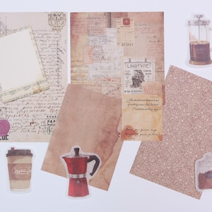 Ensemble de pages de journal intime Coffee Junk - Décoration de journal Bullet - Fabrication de cartes - Ensemble éphémère de café
