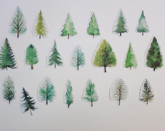 Decorative Stickers of Trees- Pine Stickers Set- Diary Stickers- Card Making