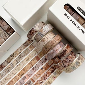 Vintage Washi Tape Set- Box of 8 Rolls Combination Washi Tape Grid