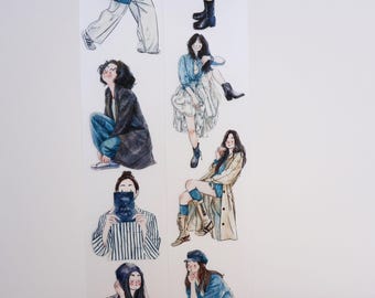 Casual Fashion Girls- Street Lifestyle Washi Tape Sticker of Girls- Street Lifestyle Journal Deco- Fashion Girls Stickers