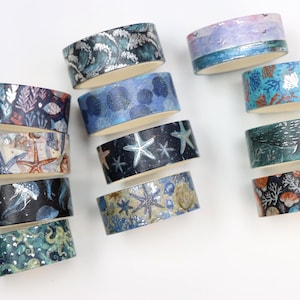 Ensemble de rubans Washi Mer - Ensemble de rubans Washi Feuille d'argent - Ensemble de rubans Washi Baleine