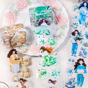 Floral Girl Washi Tape- Gardener Washi Tape- Fashion Girls with Flowers Deco Tape- Lifestyle Journal Deco- Floral Masking Tape