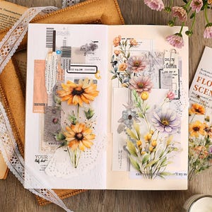 10 PCS Floral Sticker Set- Transparent Sticker Set- Large Size Watercolor Floral Pattern