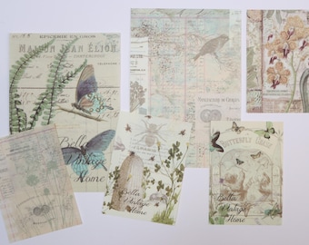 Ephemera Paper Set- Vintage Floral Scrapbooking Pages- Botanical Junk Journal Deco