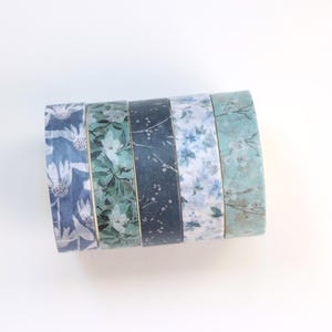 Lot de 5 rubans Washi à motifs floraux bleus