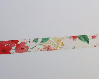 Watercolor Floral Washi Tape- Plants and Flowers Washi Tape- Red Flowers Washi tape