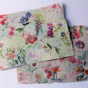 Set di carta fatta a mano con fiori colorati e acquerello - Carte floreali per scrapbooking - Junk Journal Deco - Bullet Journal floreale