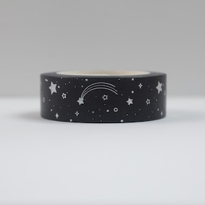 Nastro Washi Night Sky - Nastro Washi stelle in lamina d'argento - Nastro Washi stelle cadenti in lamina d'argento
