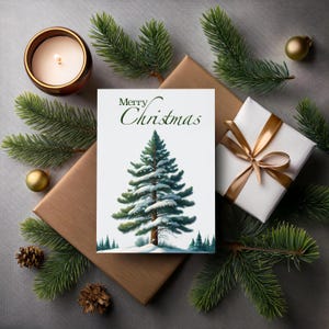Scarica biglietto di auguri per albero di Natale, cartolina digitale di Buon Natale, carta regalo per le vacanze stampabile, download immediato, carta minimalista