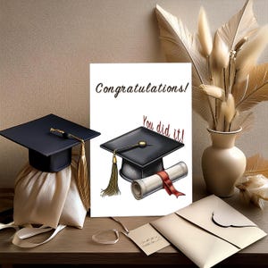 Gefeliciteerd afgestudeerde wenskaart digitaal minimalistisch eenvoudig afstuderen briefkaart, afdrukbare cadeaubon, direct downloaden