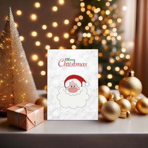 印刷可能なメリークリスマスグリーティングカード、デジタルサンタクロース絵入りクリスマスポストカード、即時ダウンロード、クリスマスのホリデーギフトカード