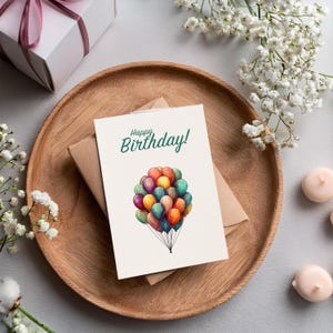 Lot de ballons carte de voeux de joyeux anniversaire, carte d'anniversaire imprimable, carte postale numérique de joyeux anniversaire, carte de célébration en téléchargement immédiat
