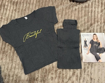 Women’s ribbed cotton pajama set – dark grey
