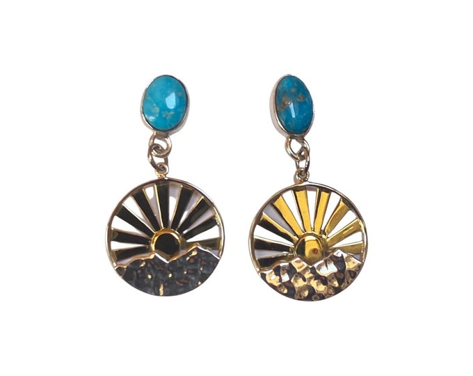 Turquoise & Sterling Silver Mountain Sunrise Earrings